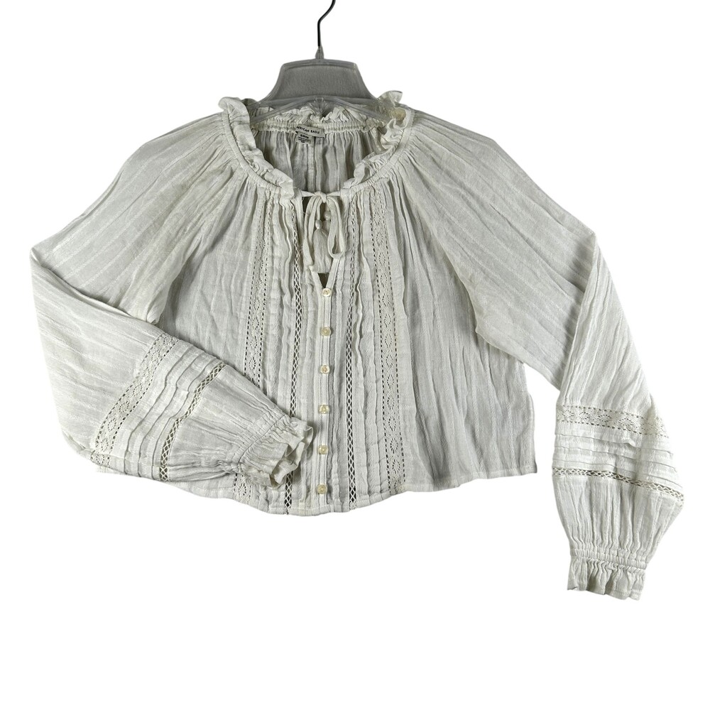 American Eagle Outfitters Blouse Womens Small White Lace Ruffle Boho Peasant Top
